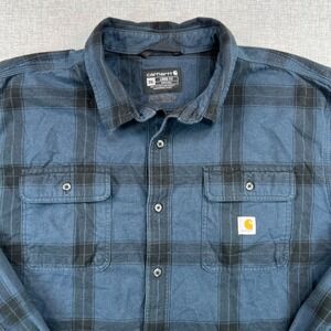 Carhartt Heavy Flannel Plaid Shirt Men XXL Blue Black Cotton Workwear Rugged